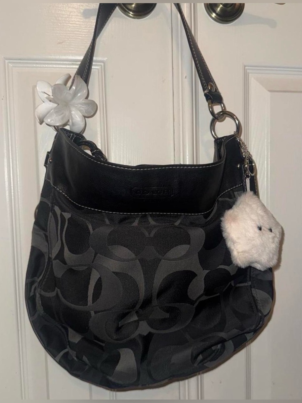 Coach Zoe Black Signature Hobo Bag